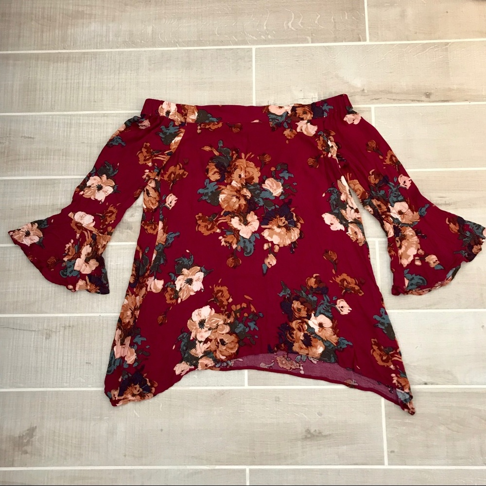Floral Off The Shoulder Shirt with Bell Sleeves